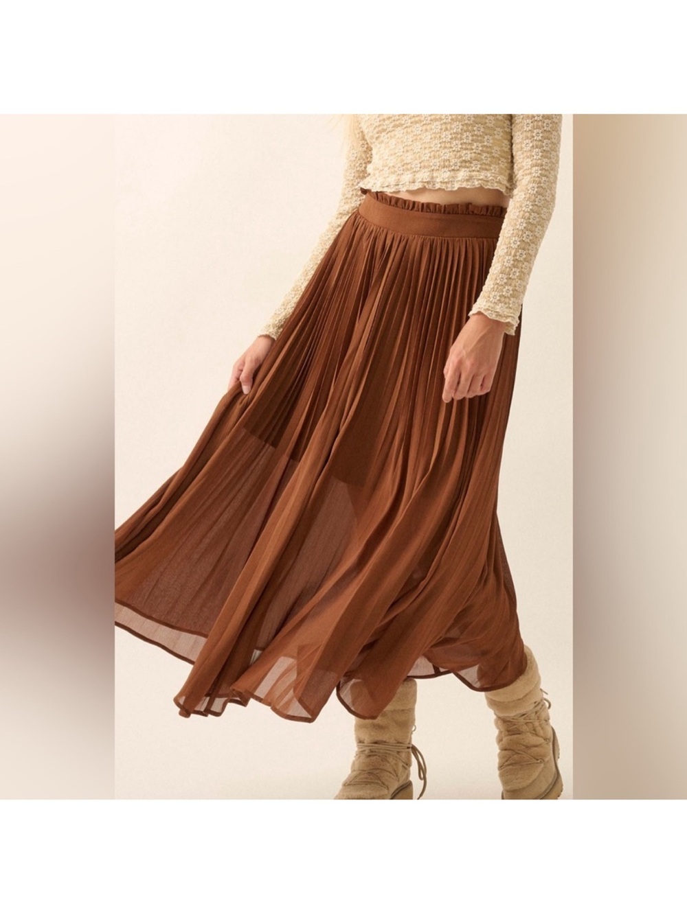 Romy Pleated Maxi Skirt in Warm Brown